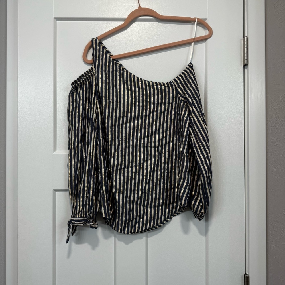 Express Black and White Asymmetrical Tie Front Blouse